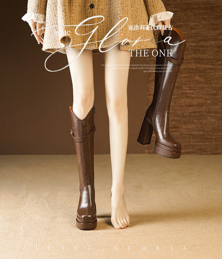 Bottines montantes en cuir sou - Knee High Boots Women avis et prix