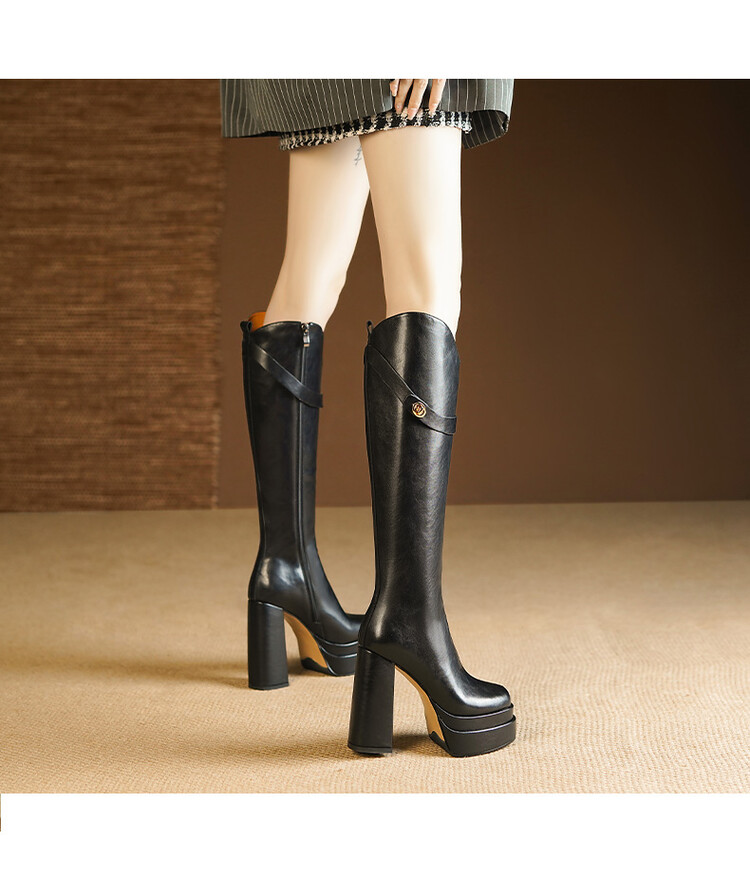 Bottines montantes en cuir sou - Knee High Boots Women avis et prix